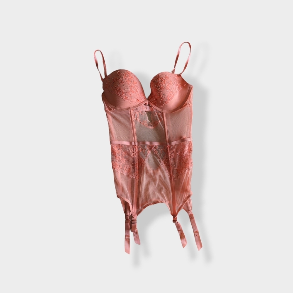 Victoria's Secret Peach Sheer Lace Bustier NWT